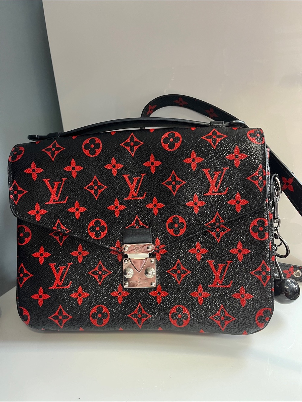 Louis Vuitton Black with Red Monogram Satchel